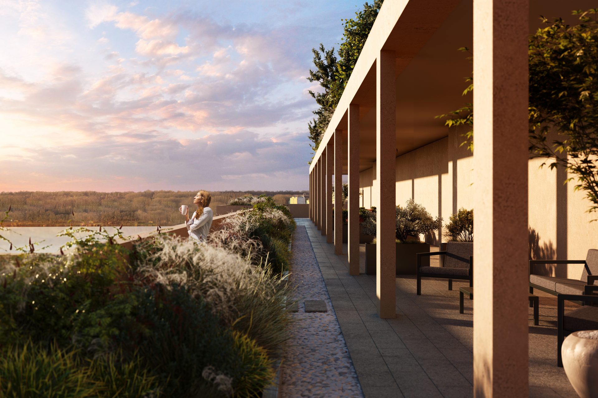 Spectacular view architectural rendering terrace coffee